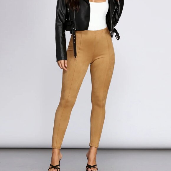 Fashion Nova Pants - NWOT High Waist Faux Suede Sand Tan Pants Legging